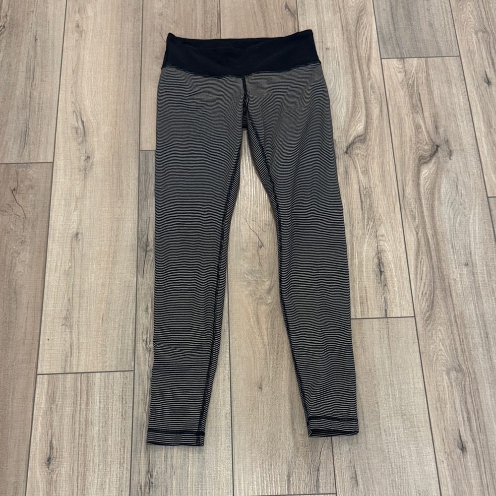 Lululemon Athletica Striped Black and Gray Leggings